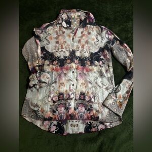 JOHNNY WAS XS S 3J Workshop Silk Blend semi-Sheer Lightweight Blouse.